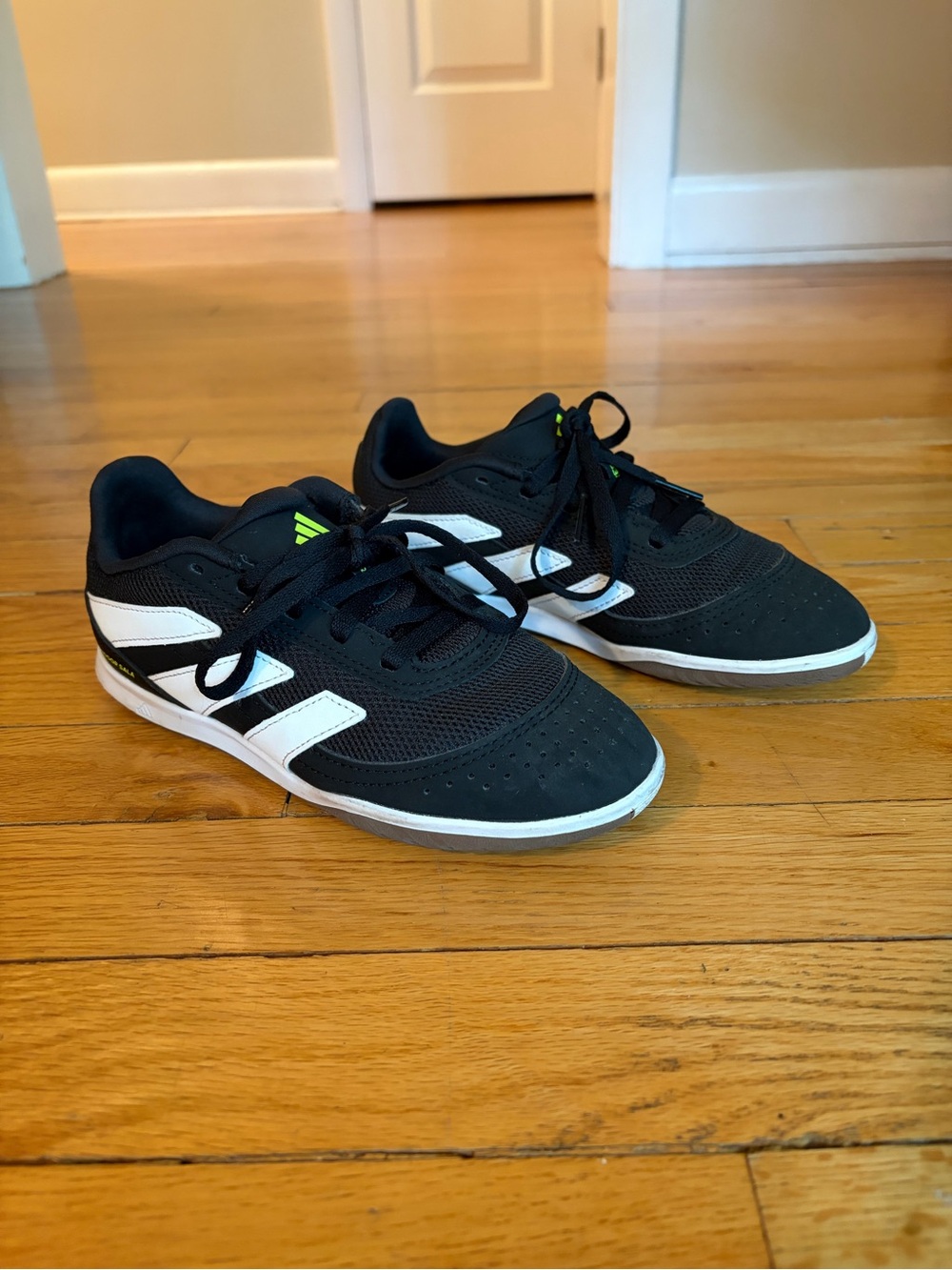 Adidas Kids Black and White Indoor Sala Sneakers with Neon Accent